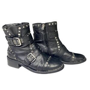 Sam Edelman Studded Buckle Leather Boots Punk Gothic Rocker Womens Size 8.5